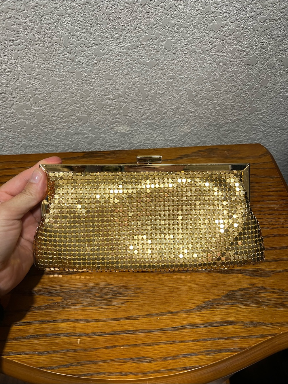 Vintage La Regale gold-tone metal mesh evening bag